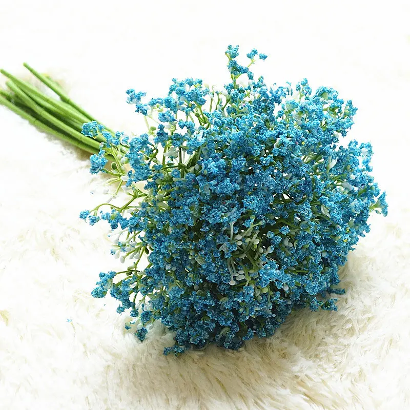 Flone искусственный пластиковый поддельный букет цветов Свадебный цветок невесты ручной работы 16 веток букет Гипсофилы гостиная украшение дома - Цвет: Blue