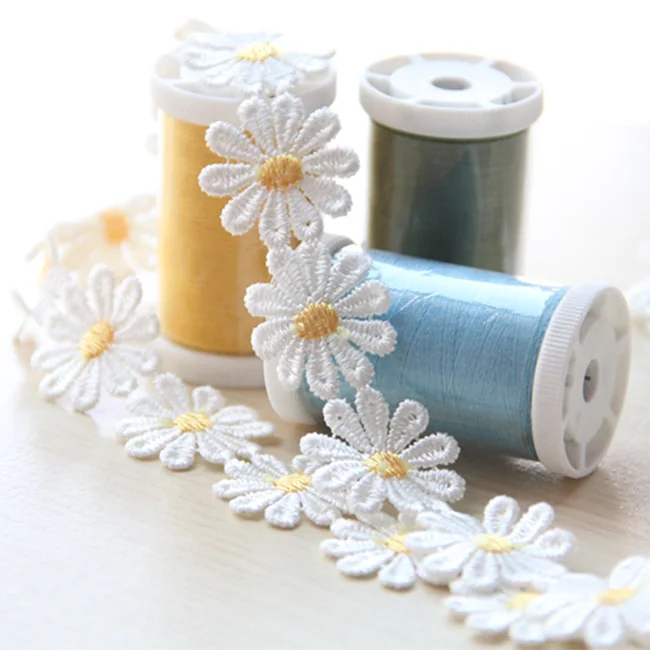 

10yds/lot Daisy Flower Lace Fabric Polyester Handmade DIY Lace Trim Sewing Crafts Baby Dolls Hair Accessories