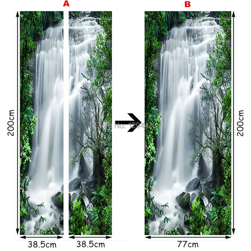 77*200 см Ожесточенные Тигр водопад пейзаж 3d двери росписи стены винила искусства наклейки, украшения домашнего офиса пейзаж плакат на стену