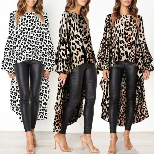 Хит, женские Необычные леопардовые принты, о-образный вырез, длинный рукав, Длинные Топы, платье, футболка, Новая мода
