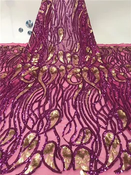 

High class French net lace fabric with sequins party African tulle cloth for making dress PDN356(5yards/lot)
