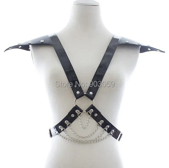 

New Women Punk Faux leather bustier corset sculpting chest belt leather suspenders braces pants