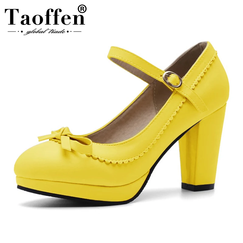 

Taoffen 2019 New Spring 14 Colors Party Pumps Bowknot Wedding Party High Heel Shoes Women Platform Office Lady Pumps Size 32-48