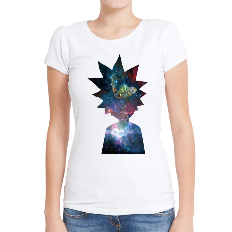 2018 New Arrivals Women T Shirts Rick and Morty Space Ship Printed Lady Tops Short Sleeve O Neck 