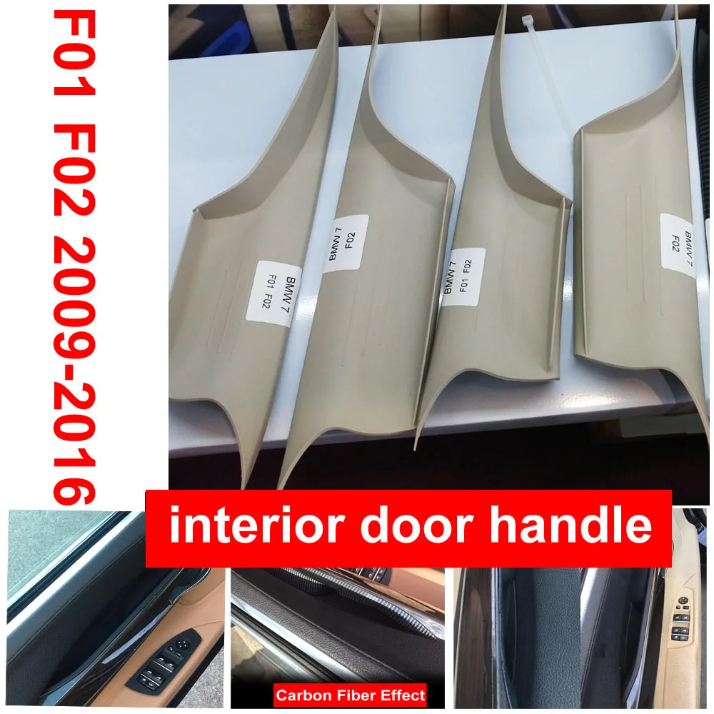 

Car Interior Door Handle Black Cream Carbon Fiber For BMW F01 F02 7-series Front Rear Left Right Inner Panel Pull Trim Cover Kit