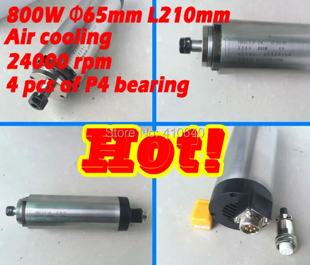 

800w air cooling spindle Max speed 24000 rpm for CNC router diameter 65mm air cooling 220v with 4 pieces of P4 bearing