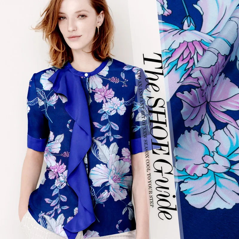 

of the big European and American advanced spring silkworm silk silk printing fabric cloth wholesale clothing DIY