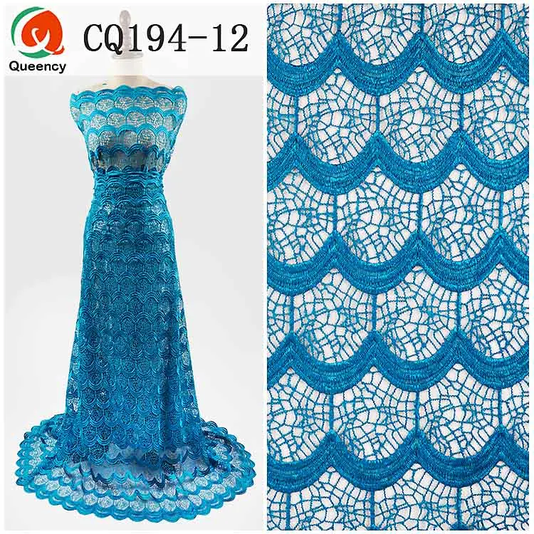 

5 yards CQ194 2017 teal chemical cotton lace plain african nigerian water soluble guipure lace fabric for Wedding Party Dress