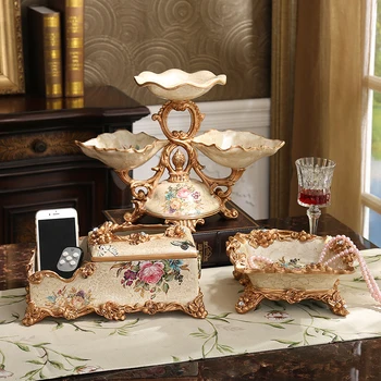 

European luxury dried fruit plate set of three pieces of jewelry ornaments Home Furnishing vase box ashtray suit