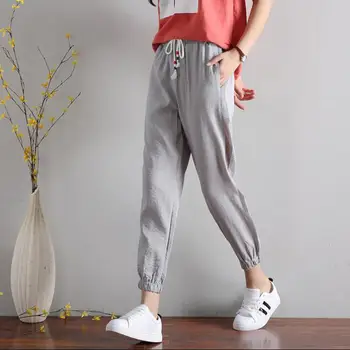 

Casual Harem Pants Women Drawstring Sweatpants Grey White Black Pencil Pants Plus Size 3XL Ladies Thin Trousers Ankle Length