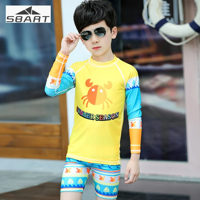 Sbart 2PCS Boys Long Sleeve Swimming Shirt Plus Shorty Children Rash