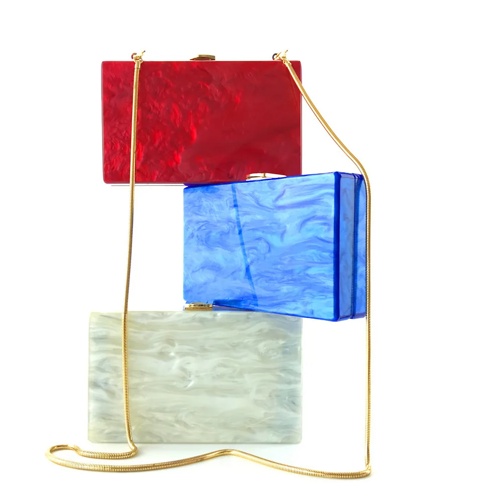 

2018 New Pattern Solid Color Force Dinner Package Lady Pearl Light Case Package Single Shoulder Messenger Acrylic Clutch Box Bag