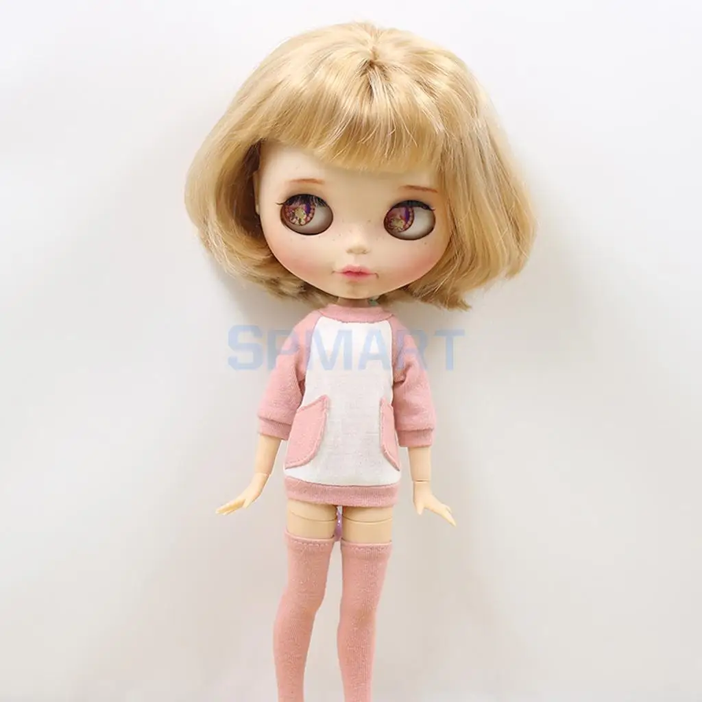 Long Sleeve Dress and Socks Set for  AZONE, Licca Doll 1/6 Scale Blythe Doll Outfit Clothes 28cm Dolls' Accessories Girls Gifts