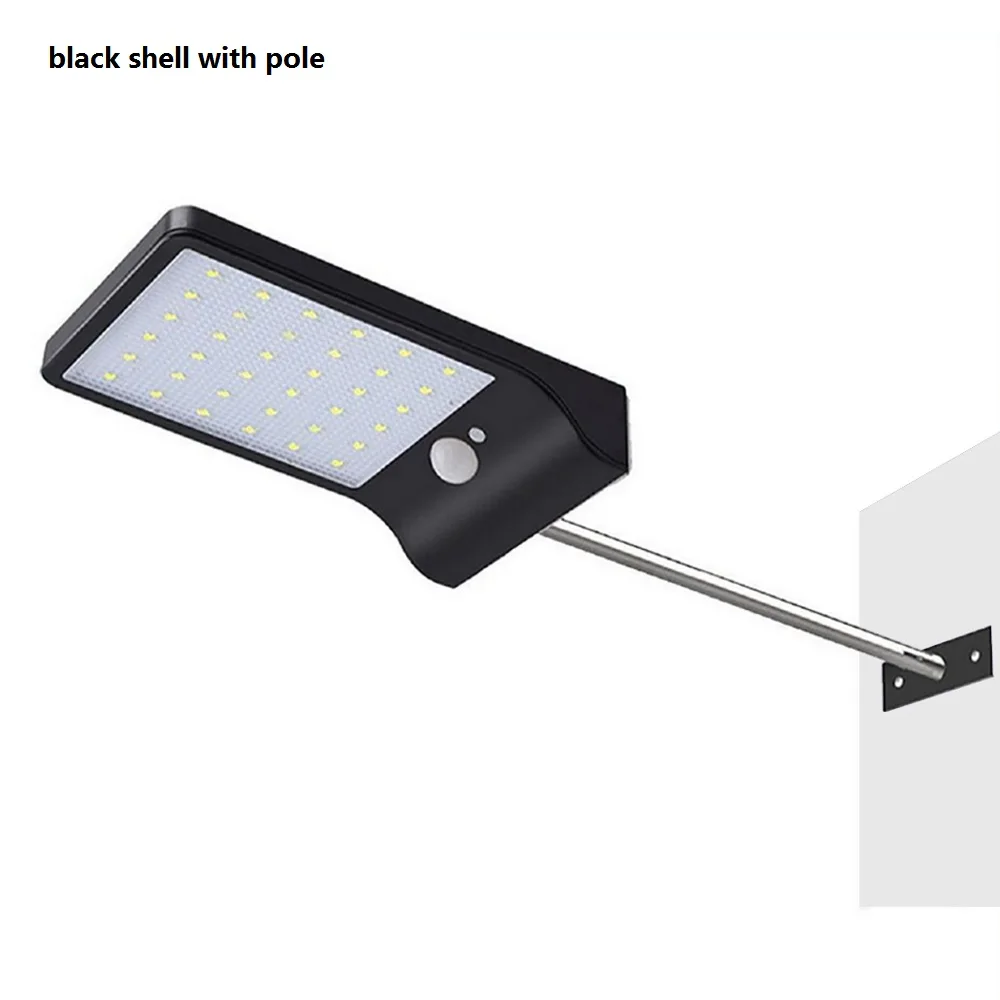 black with pole 36 светодиодный 450LM Уличный СВЕТОДИОДНЫЙ Уличный настенный светильник на солнечной энергии с датчиком движения PIR, лампа для безопасности сада, Водонепроницаемая IP65 Беспроводная настенная лампа - Испускаемый цвет: black with pole