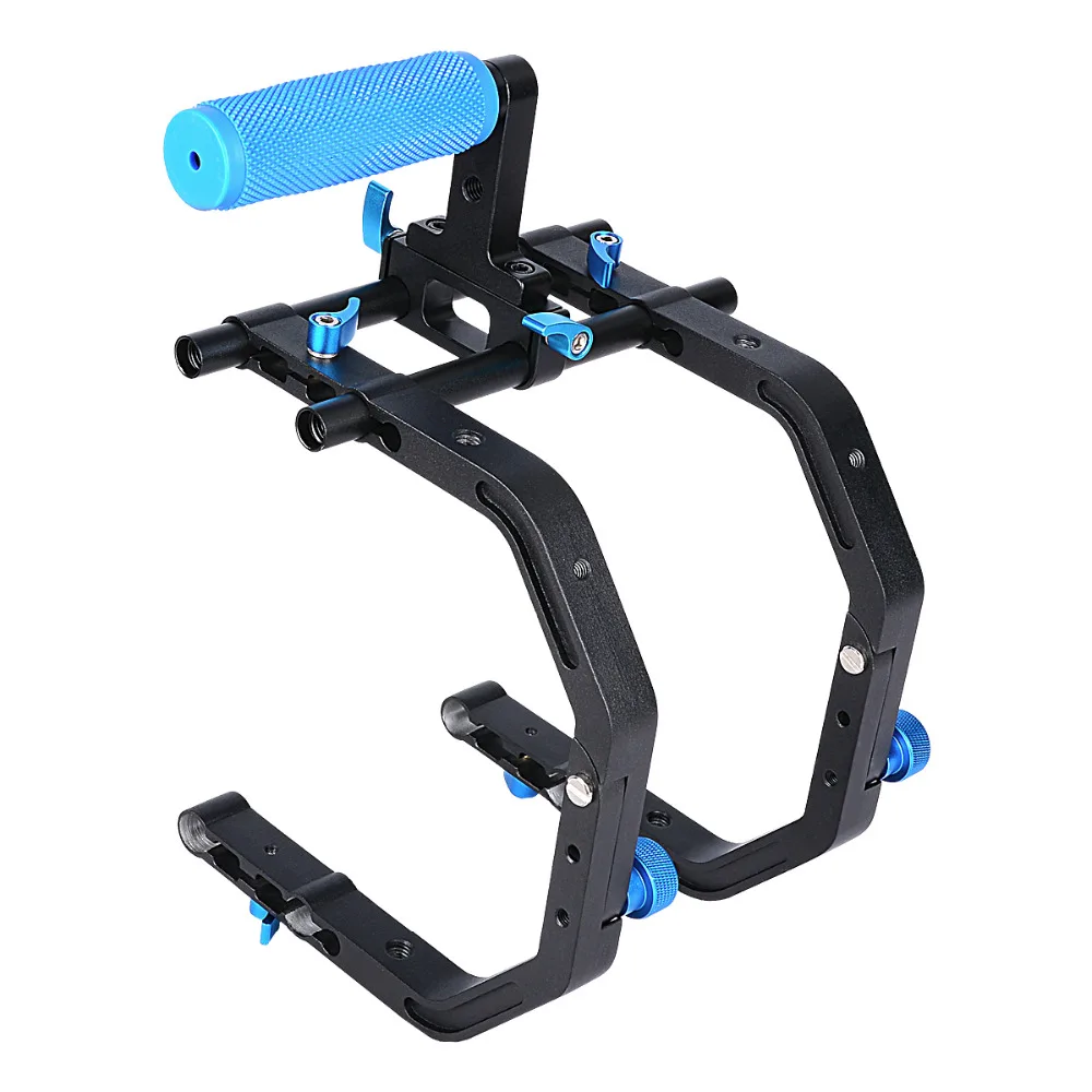Double C-Shaped Support Shoulder Cage For 1/4'' Screw 15mm rod with Top Handle DSLR Rig Rail System for Camcorder