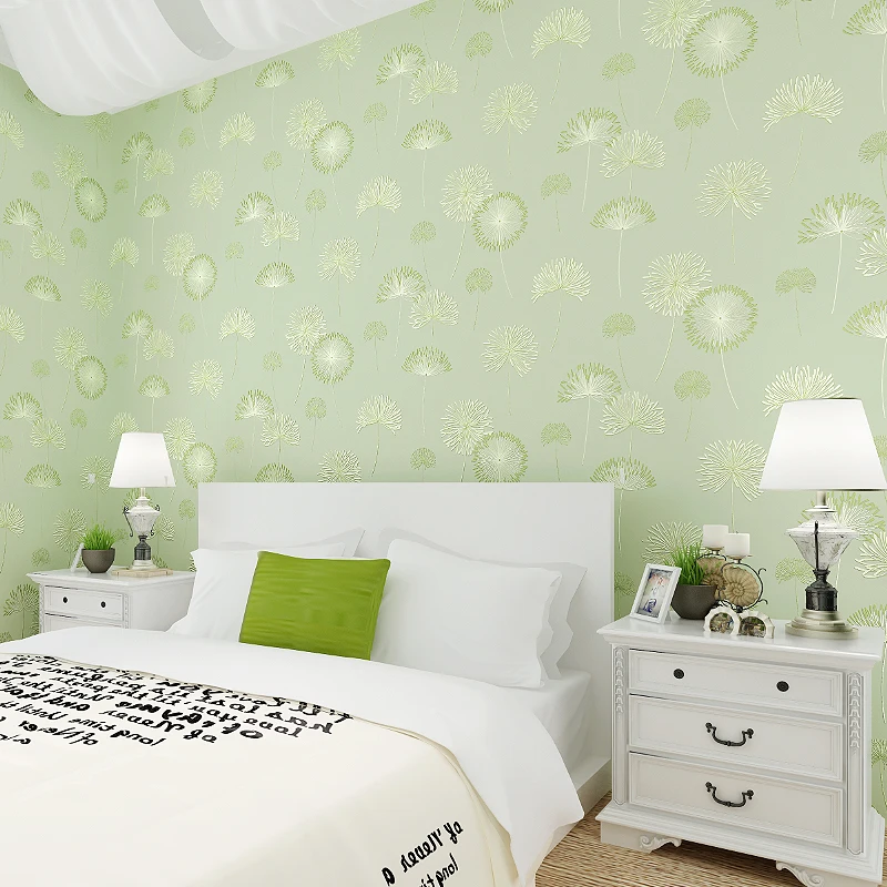 Modern 3D Embossed Background Non woven Green Wallpaper without glue