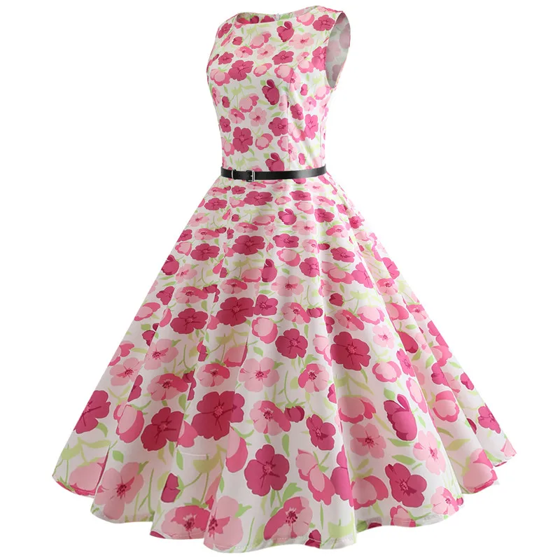 Розовое винтажное платье с принтом ананаса, женское летнее платье в стиле ретро, 50s 60 S, рокабилли, без рукавов, а-силуэт, миди, Платья для вечеринок размера плюс