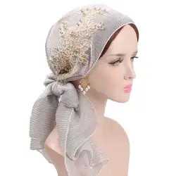 Леди внутренний Кепки Исламский Underscarf Головные уборы Для женщин Ретро Страна сад шарф Обёрточная бумага шапочка с бантиком тюрбан полями