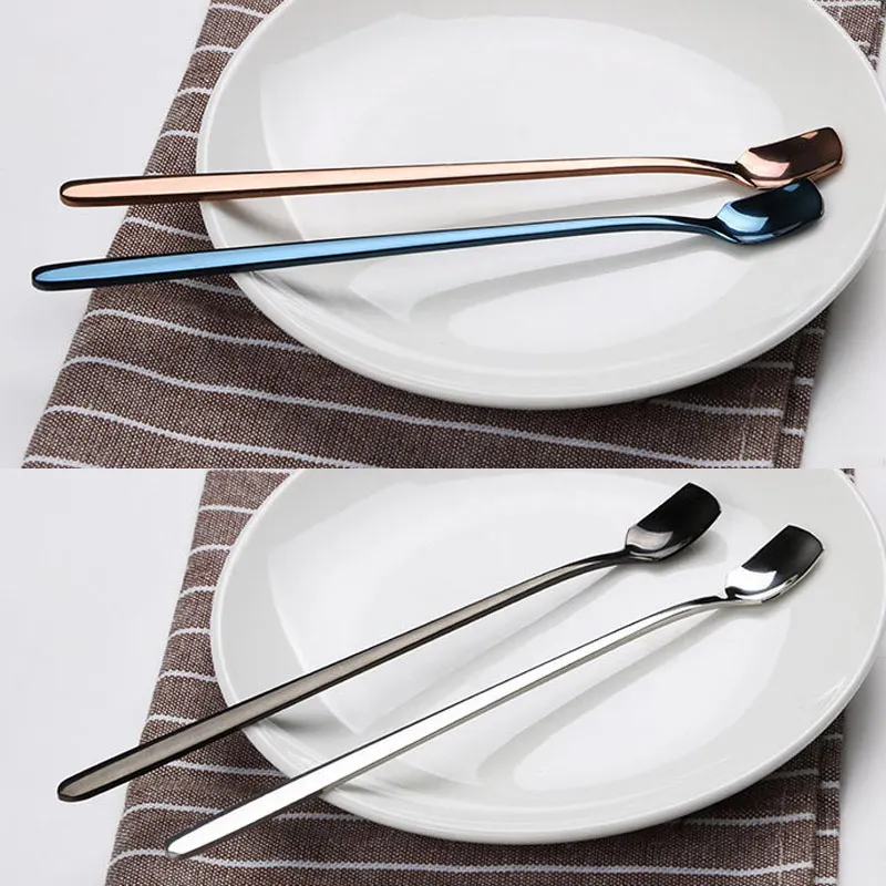 

1Pc Stainless Steel Square Shape Stirring Spoon Flatware Ice Tea Dessert Spoons Tableware LBShipping