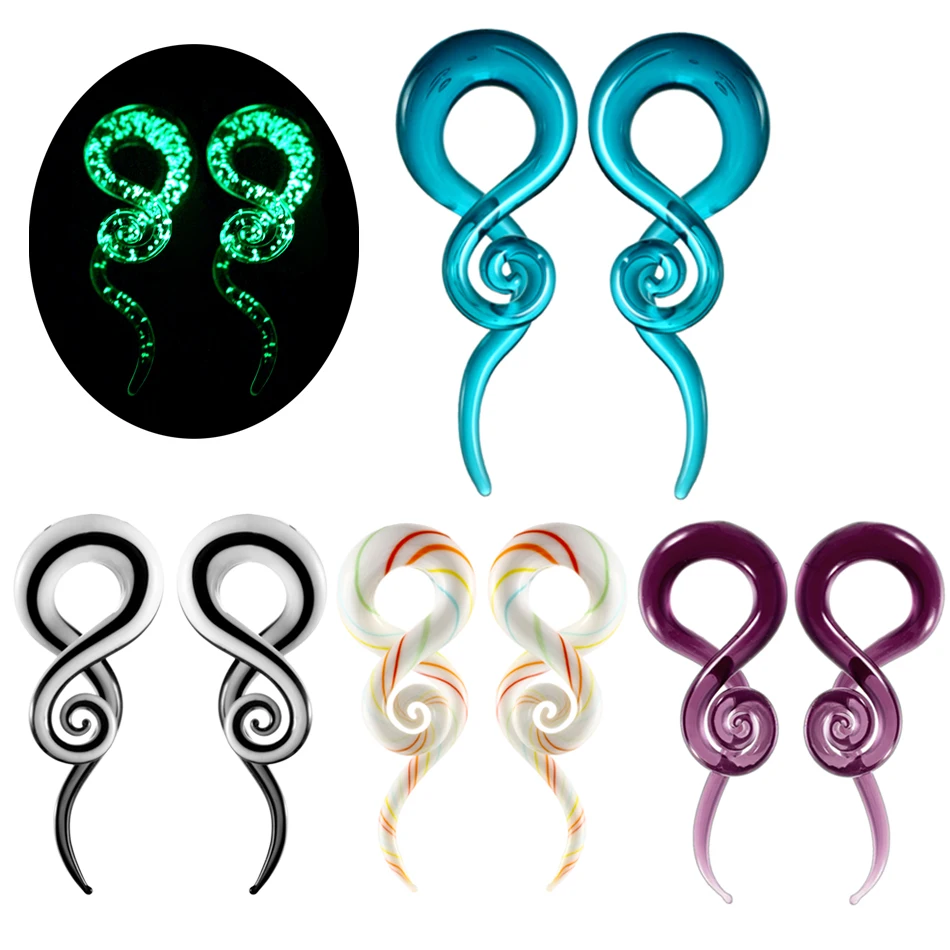 

2PCS Glass Ear Weight Hanger Piercings Ear Spiral Taper Plug Twist Earring Gauges Stretching Expander Piercing Jewelry 5mm-14mm