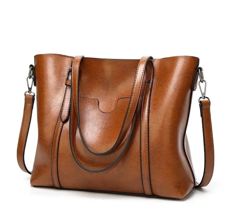 

Women Bag Oil Wax Leather Handbags Luxury Lady Hand Bags with Purse Pocket Women Shoulder Bag Big Tote Sac Bolsos Mujer New