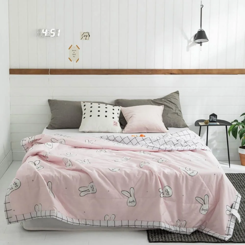 

2019 INS Pink Rabbit Plaids Stitching Comforter Summer Quilt Cotton Fabric Quilting Blanket Twin Full Queen Size Bedspread