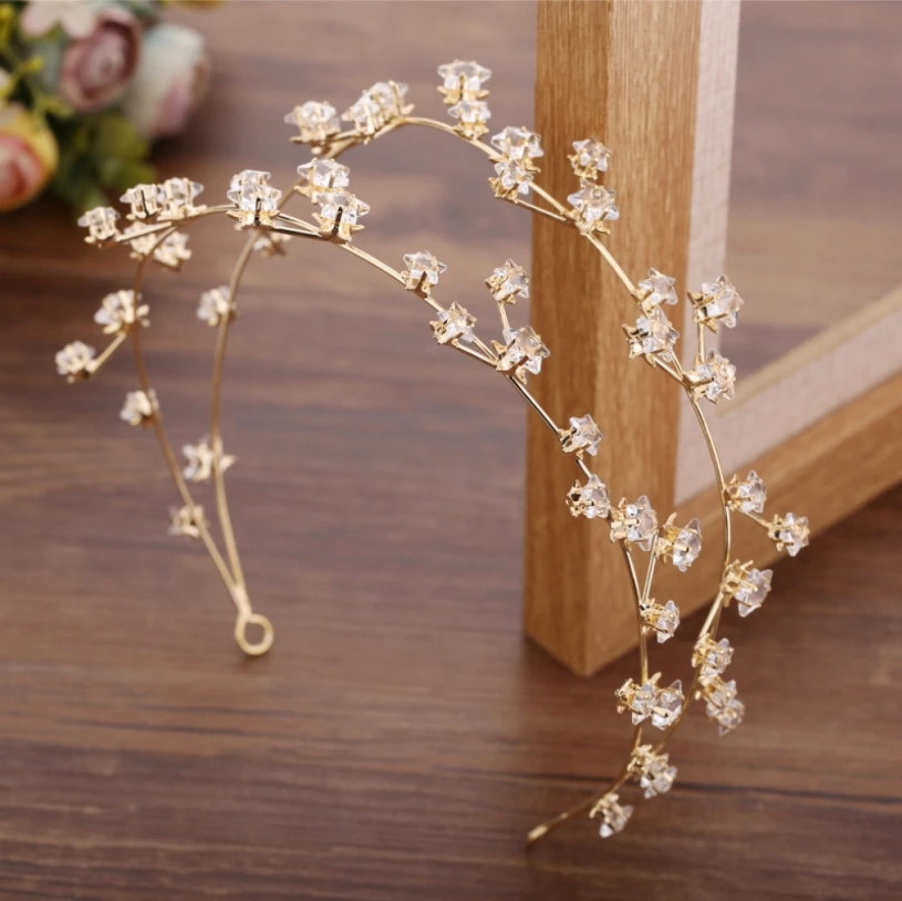 New Golden Bridal Headdress Star Headband Crown Hair Accessories Exquisite Handmade Crystal Wedding Jewelry | Украшения и