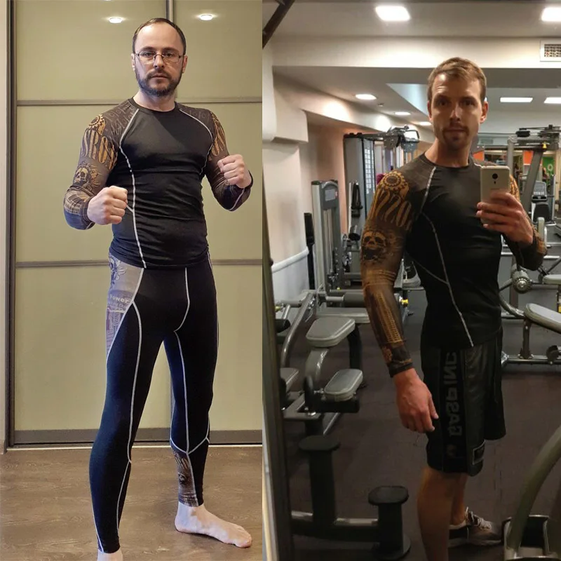 

Fitness Clothes 2 Piece Tracksuit Men Sports Tights Gym Running Training Compression Clothes Thermal Underwear Jogging suits 4XL