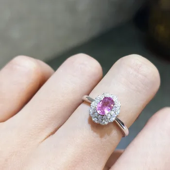 

FLZB , 100% Natural Gemstone Pink Sapphire in 925 Sterling Silver Engagement Ring with 18k White Gold Plated Romantic Jewelry