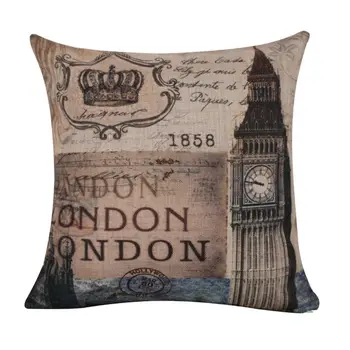 

LINKWELL 45x45cm Retro UK London Big Ben Castle Crown World Map Burlap Couch Decorative Cushion Covers Throw Pillowcase