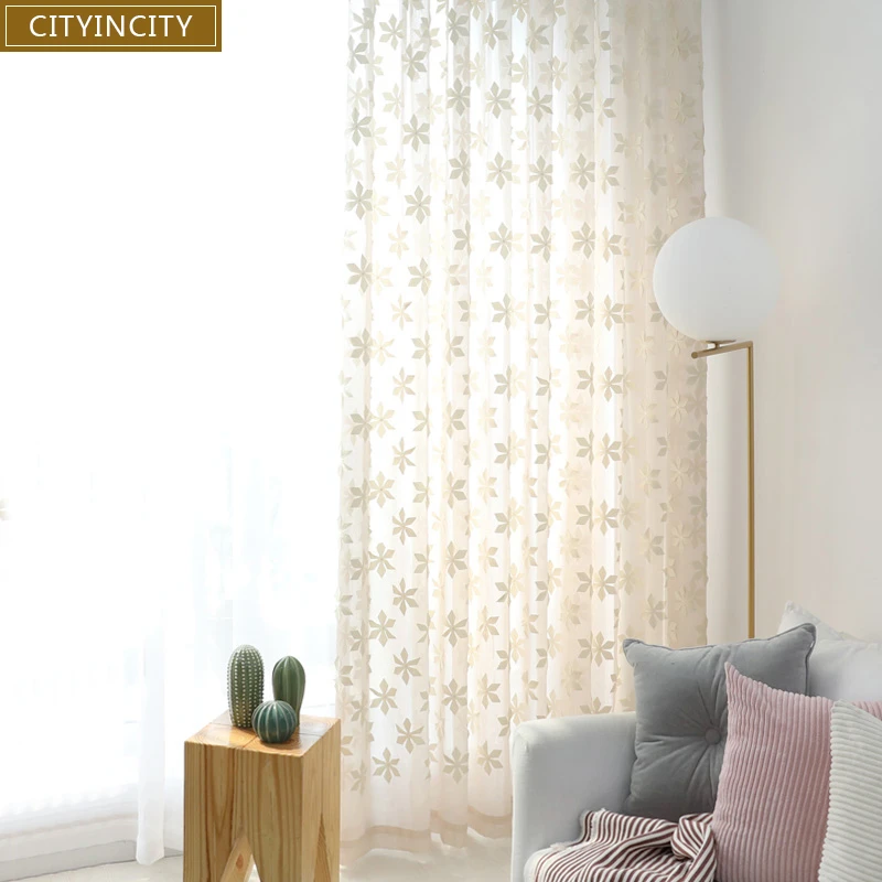 CITYINCITY Embroidered curtains for living room Maple leaf kitchen curtain For bedroom Window ready made Curtain Customized