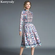 Осеннее платье с длинными рукавами и принтом в стиле ретро, женские дизайнерские платья, подиумное платье, высокое качество, вечернее платье Lange Jurken K5310