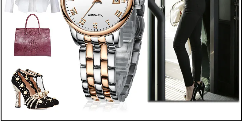 Часы Binger женские модные платья автоматические механические часы женские водонепроницаемые наручные часы из нержавеющей стали простые часы для девочек