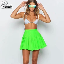 Новинка, Женская Светоотражающая мини-юбка, золотые руки, ампир, молния сзади, плиссированные юбки, сплошной цвет, летняя уличная одежда