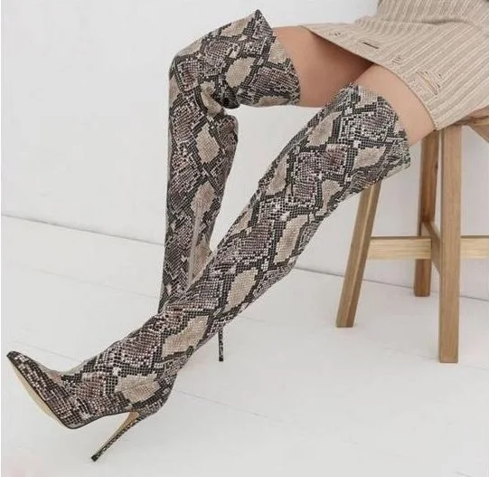Picture as Pointu Personnalisé Imprimer Sexy Bout D'hiver Bottes Mince 10 Serpent Picture 43 Cm Piste As Cuir Femmes En Taille Talons TPZiOXuk