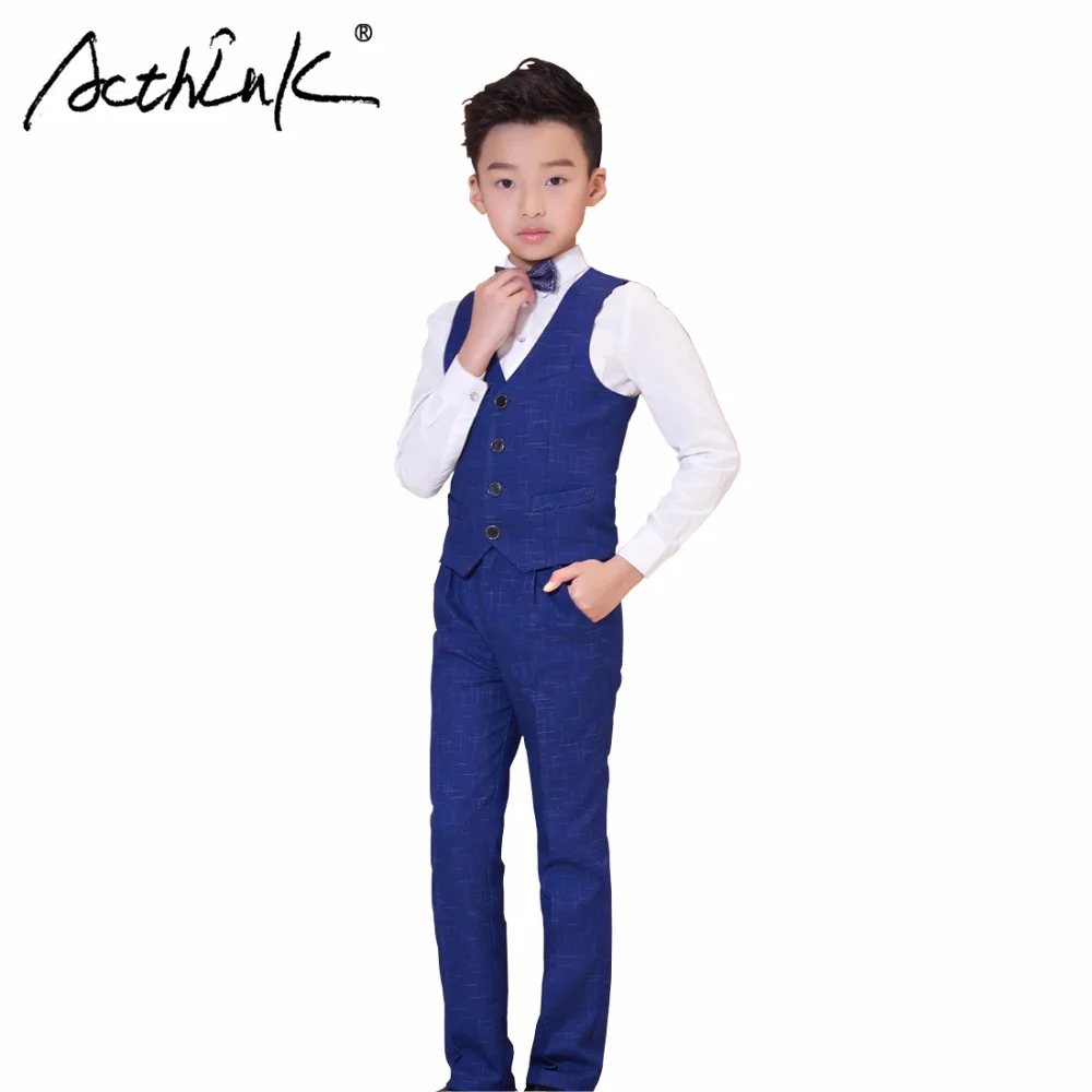 ActhInK Desain Baru 4 Pcs Anak Laki laki Rompi Jas Wisuda Besar Anak