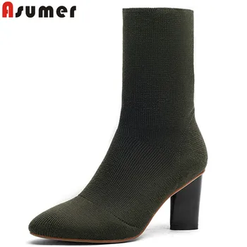 

ASUMER 2020 fashion shoes woman pointed toe ankle boots women classic knitting boots thick high heels boots ladies prom shoes