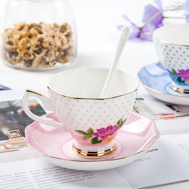 GLLead Британская мода костяного фарфора чайная чашка и блюдце керамические кофейные чашки день чайная чашка из фарфора черный чайный сервиз - Цвет: Style A