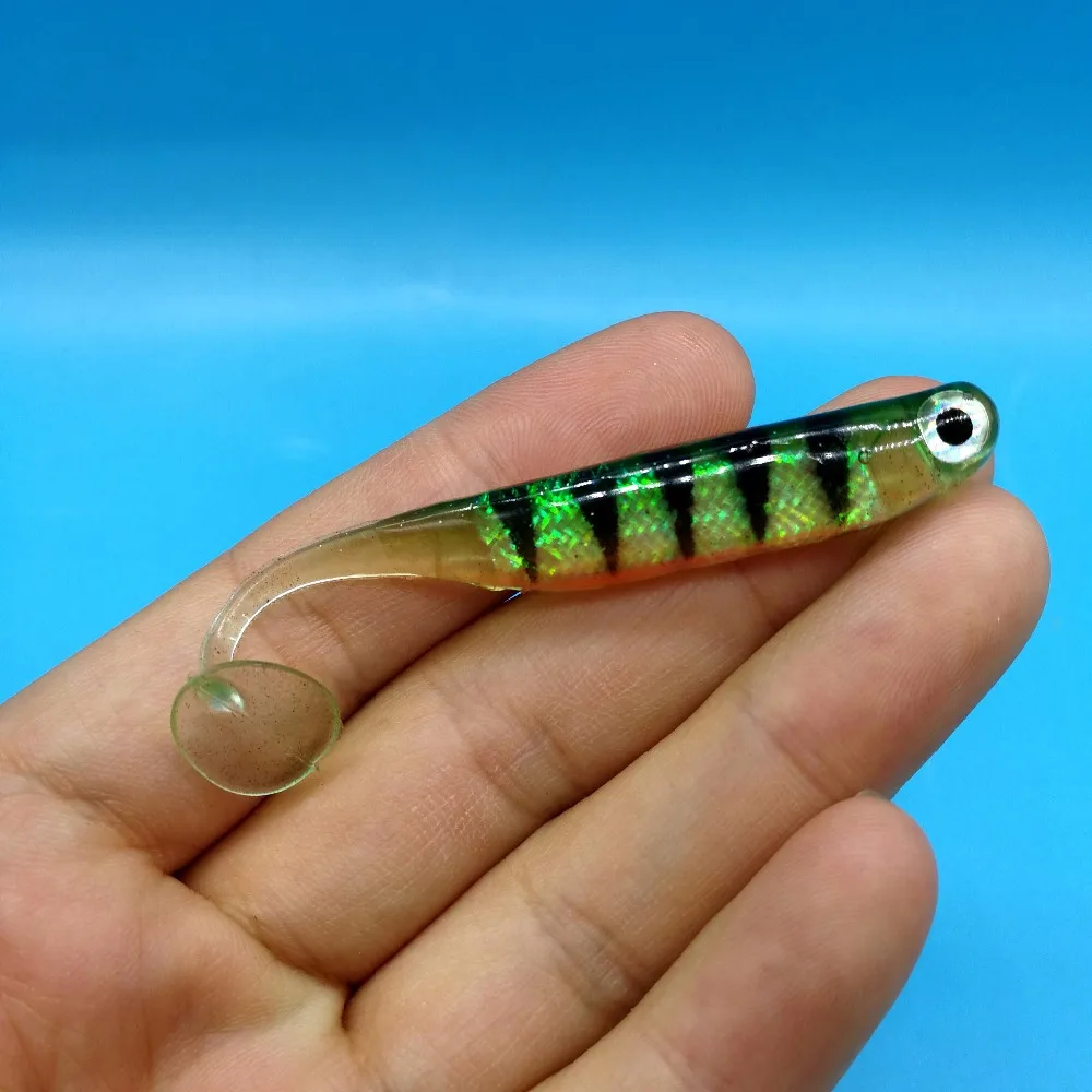 

NOEBY 5PCS/LOT W8024 T Tail Soft lure 2.5g/7.5cm 4 colors 3D Eyes Soft Silicone Tiddler Bait fishing lure