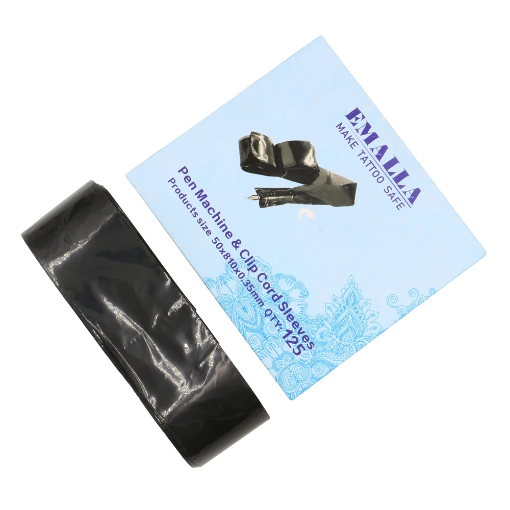 Tanie EMALLA 125 szt. Pióro tatuażowe i przewód zaciskowy rękawy torby dostawa czarne jednorazowe pokrowce torby na maszynka do tatuażu i przewód zaciskowy