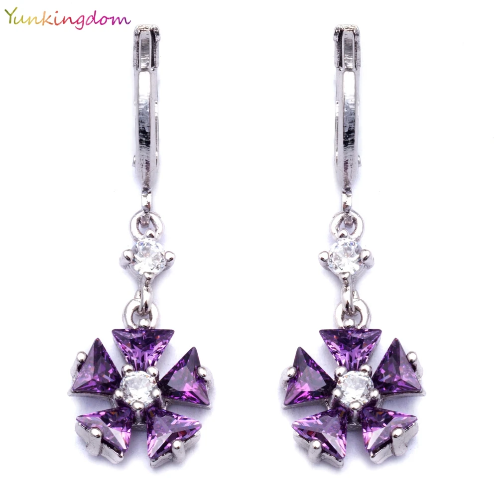 

Yunkingdom Silver Color Jewelry elegant purple crystal Beauty Fashion Drop Earrings For Women Fine Jewelry K1506