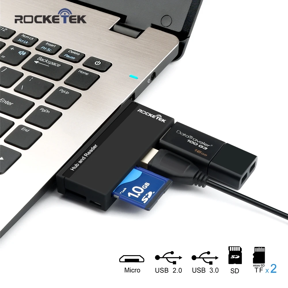 Rocketek Mini USB 3,0 концентратор с кардридером TF/SD Micro SD Тип c концентратор сплиттер Micro USB порт питания Для iMac ноутбука