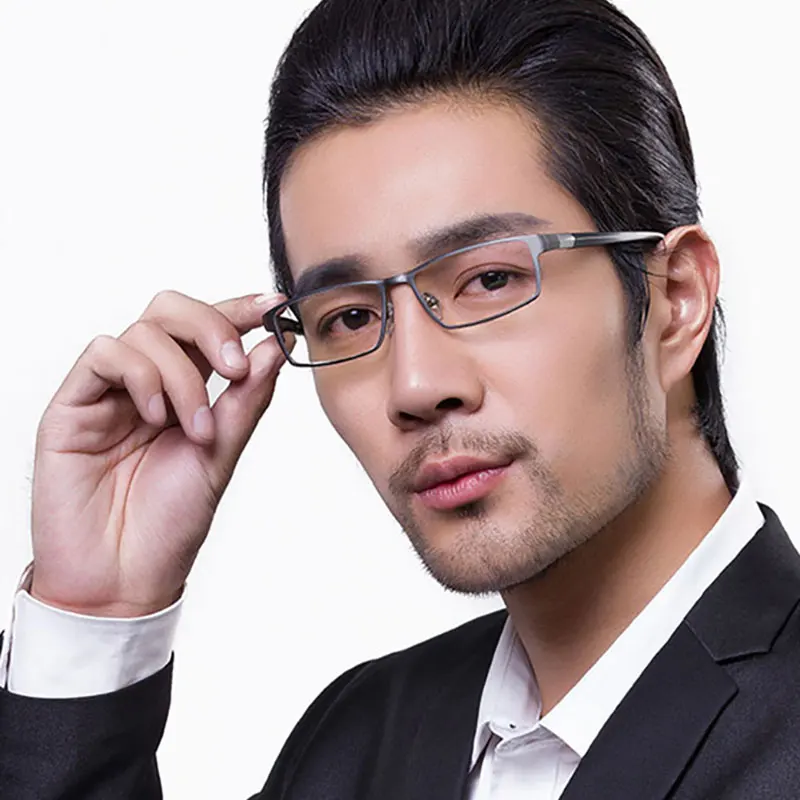 US $40.05 Reven Jate Cool Men Fashion Business Titanium Rim And Flexible Tr90 Temple Legs Optical Eyeglasses Frame For Successful Man