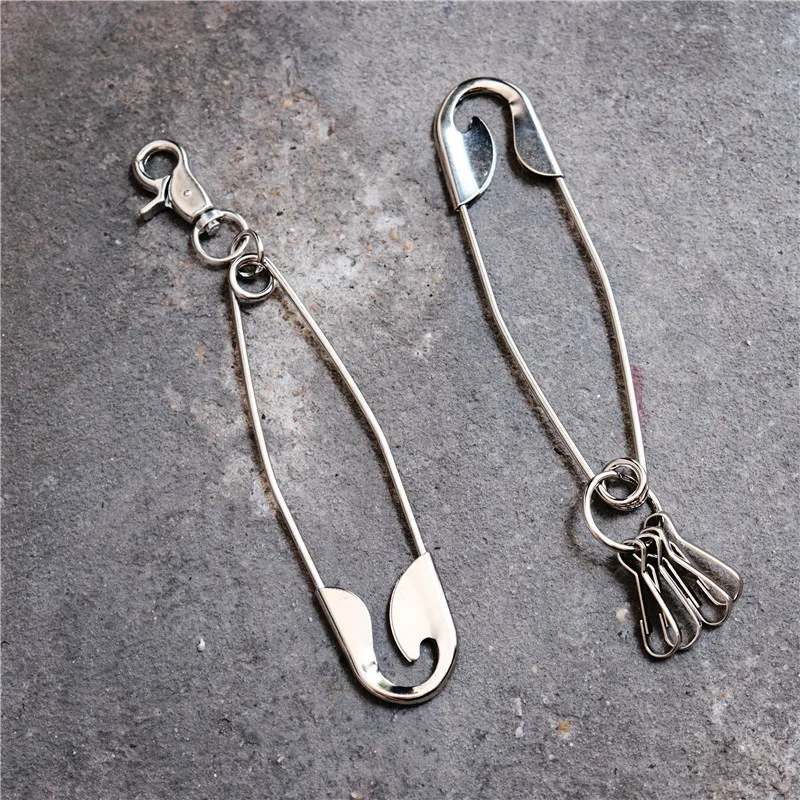 

Unisex straight punk gothic metal rock pants jeans keychain silver pin ring clip keyring mens jewelry Y30