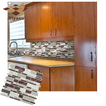 

Self Adhesive Mosaic Tile Soft Brown Marble Oblong Wall decal Sticker DIY Kitchen Bathroom Home Decor Vinyl