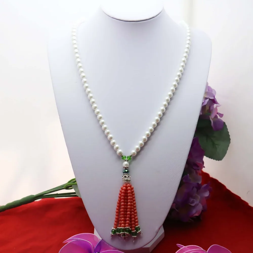 

Classic Popular Shell pearl Necklace Neck chain Sweater Dress Adornment Costume Accessories Pendant Coral Tassels Jewelry