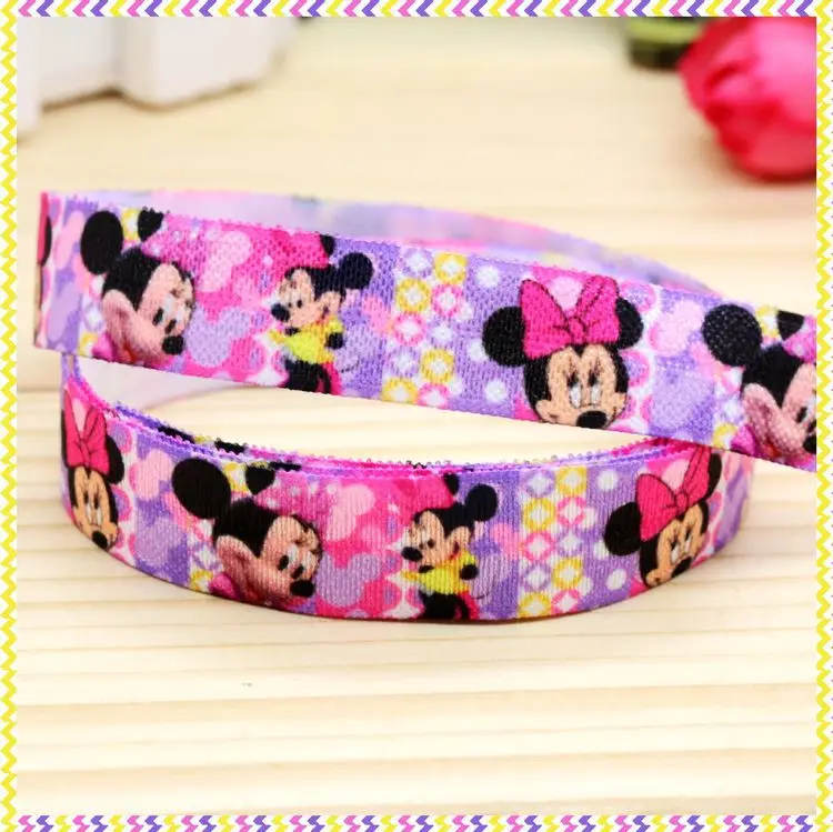 

DHK 5/8'' 5yards Fold Elastic FOE minnie printed headband headwear hair band diy decoration OEM Wholesale C78