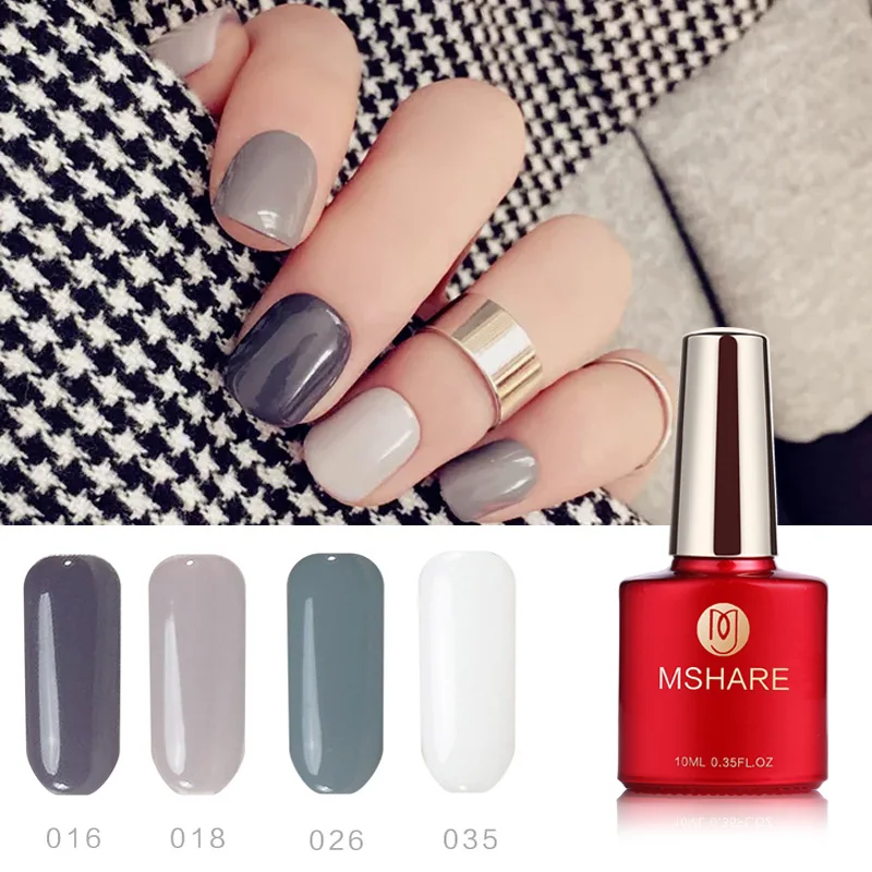 

MSHARE 10 ml Grey White Color Gel Varnish Soak Off Enamel Gel Polish LED UV Gel Nail Polishes Lacquer