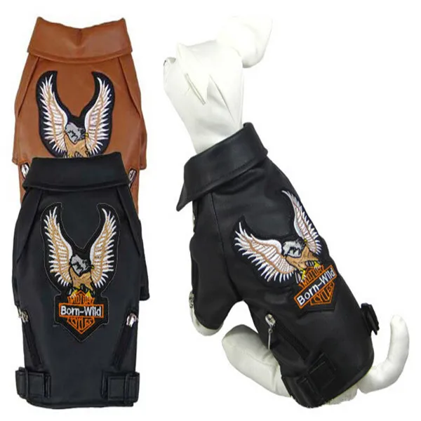 2015 New Luxury Small/Medium Dog Leather Jacket Pet Coats Autumn/Winter Dog Eagle Design Vest 5