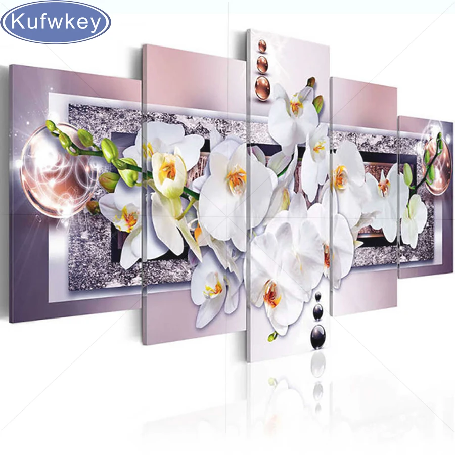 

Kufwkey 5d diy full Diamond embroidery orchid Floral diamond painting Cross Stitch square Rhinestone mosaic Multi-picture decor